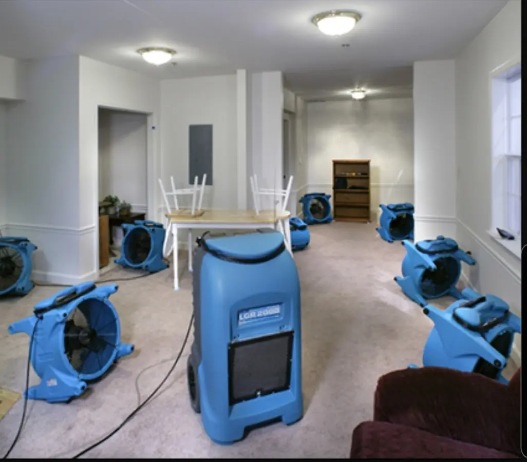 Air movers and dehumidifier setup for Water Extraction & Removal in Scituate